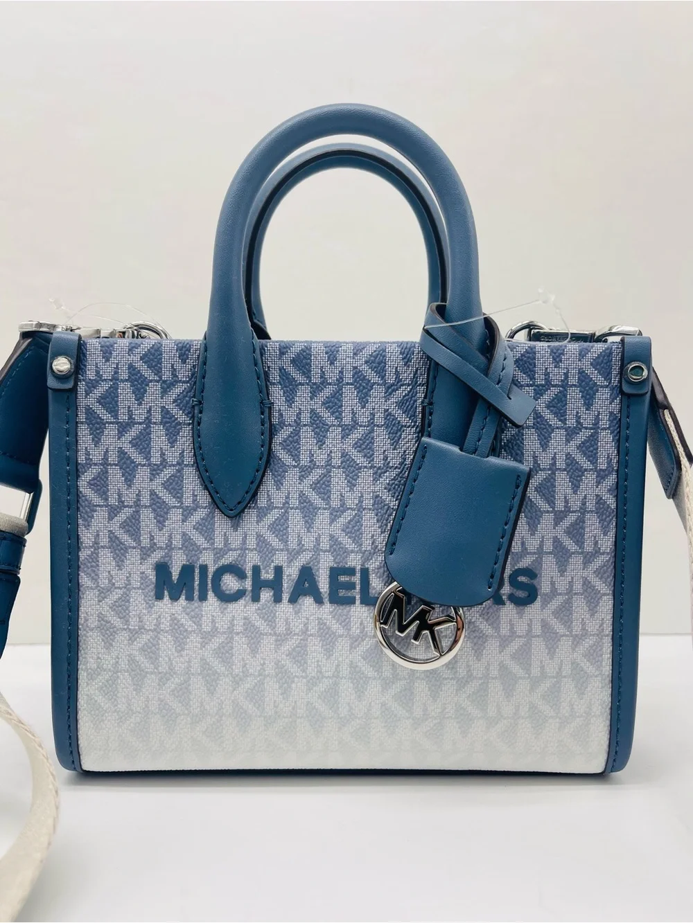 Michael Kors Mirella Extra-Small Ombré Logo Crossbody XBODY Shopper Denim  NWT